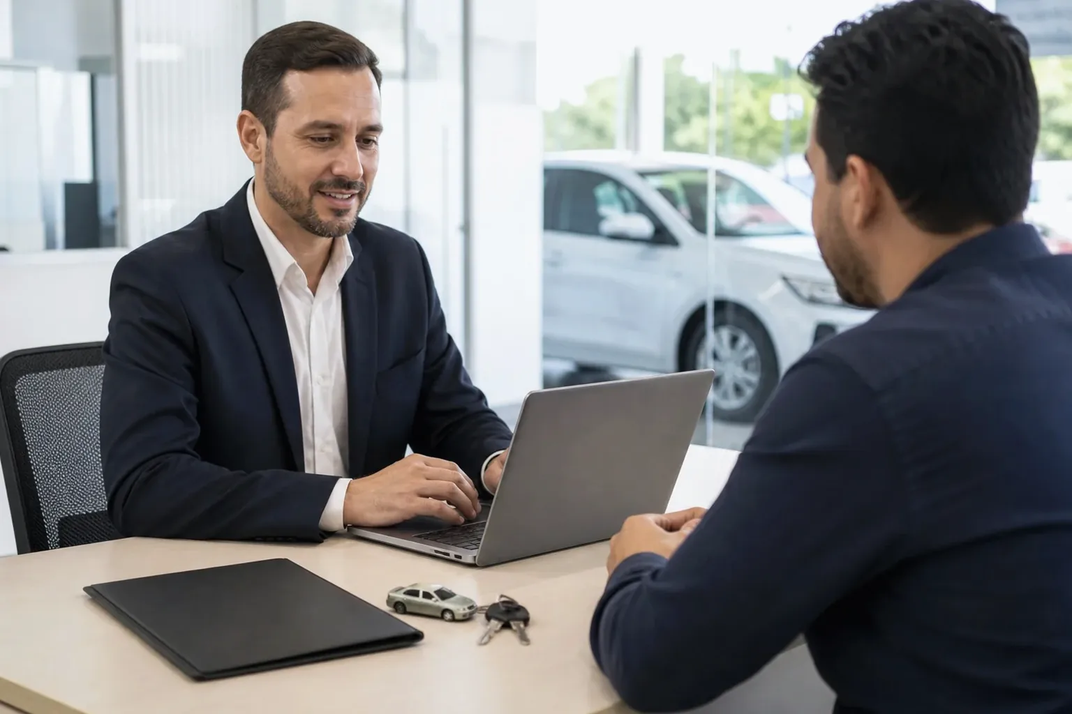 Despachante explicando o processo de licenciamento para cliente.